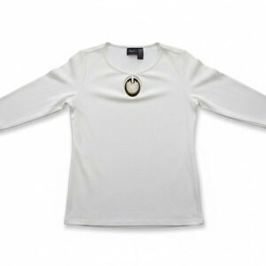 Travelers by Chico's Top Women 4P Chicos 0P White Embellished Keyhole 3/4 Sleeve